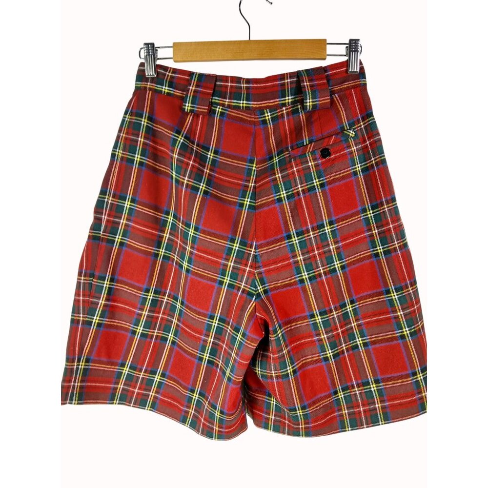 Vintage Bean Dog Red Tartan Plaid High Waisted Pleated Shorts M Womens School - Picture 4 of 8